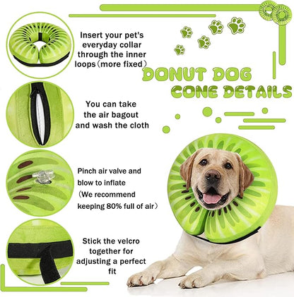 Recovery Donut Collar for Dogs & Cat,Inflatable Dog Cone Collar Alternative After Surgery,Soft Cone for Large Medium Small Dog,Adjustable Pet Neck Donut(Kiwi,Small)