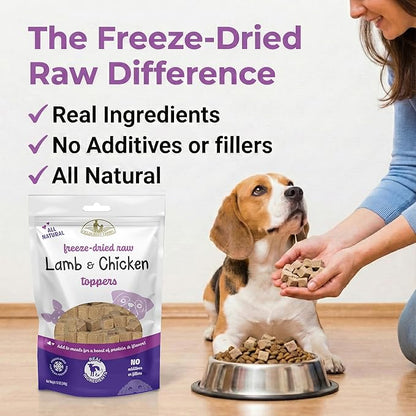 Fieldcrest Farms Freeze-Dried Raw Lamb & Chicken Dog Food Toppers or Treats, All Natural, Real Ingredients, No Additives or Fillers, Protein & Flavor Boost, 12 oz