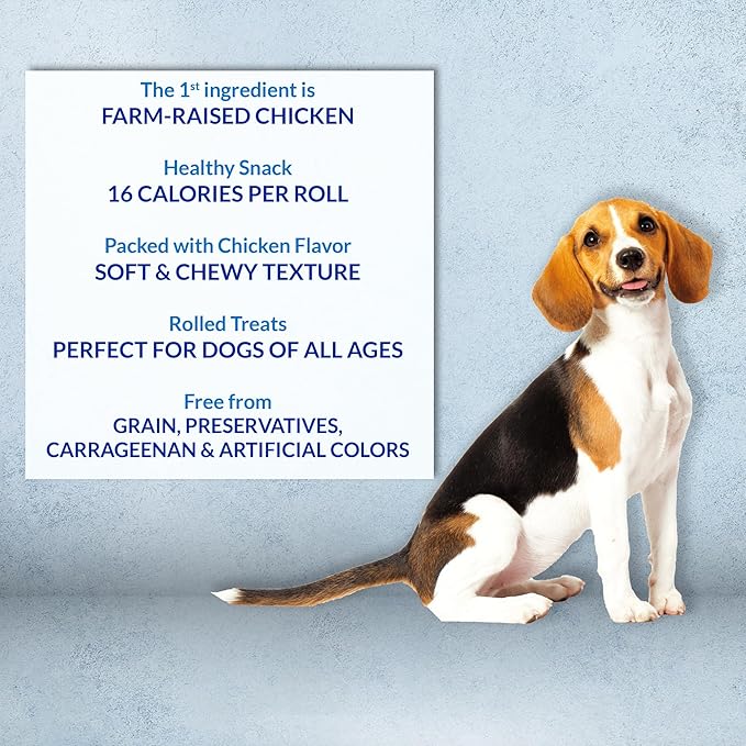 INABA Churu Rolls for Dogs, Grain-Free, Soft/Chewy Baked Chicken Wrapped Churu Filled Dog Treats, 0.42 Ounces Each Stick| 48 Stick Treats Total (8 Sticks per Pack), Chicken Recipe