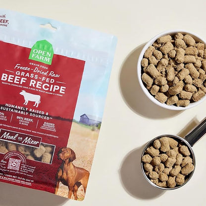 Open Farm, Freeze Dried Raw Dog Food, Morsels with 95% Meat, Organs & Bone, Organic Produce & Superfoods, Complete Meal or Freeze Dried Dog Food Topper, Grass-Fed Beef Recipe, 22oz Bag