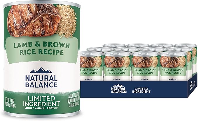 Natural Balance Limited Ingredient Adult Wet Canned Dog Food with Healthy Grains, Lamb & Brown Rice Recipe, 13 Ounce (Pack of 12)