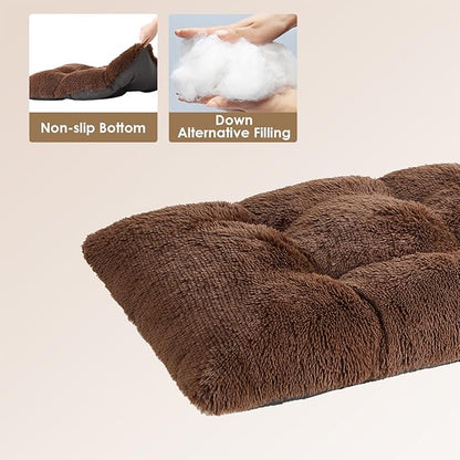 EHEYCIGA Fluffy Dog Crate Bed for Extra Large Dogs, Plush Faux Fur Crate Pad, Calming Anti Anxiety XL Dog Bed, Washable Soft Warm Mat with Non-Slip Bottom, Coffee