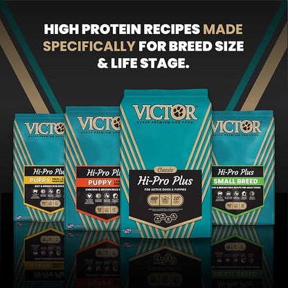 VICTOR Super Premium Dog Food – Hi-Pro Plus Dry Kibble – High Protein Dog Food with 30% Protein – Beef, Chicken, Pork, Fish Meals, Gluten Free - for High Energy and Active Dogs & Puppies, 30lbs