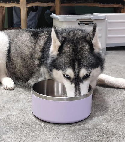 WENBOKMIN Dog Bowl, Stainless Steel Dog Food and Water Bowl with Non Slip Quiet Bottom, Easy to Clean, Dishwasher Safe, 64oz, Light Purple