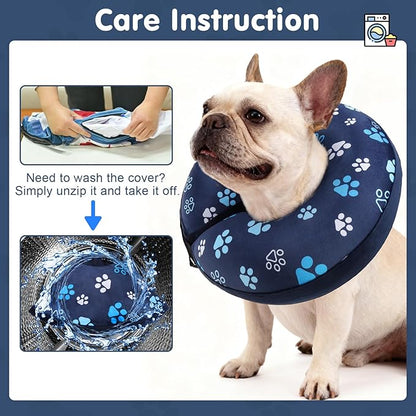 BEAUTYZOO Dog Cone Alternative After Surgery for Large Medium Small Dogs, Soft Inflatable Cone Collar for Dogs Cats, Pet Neck Donut E Collar Dog Recovery Collars to Stop Licking, Navy Blue Paw L