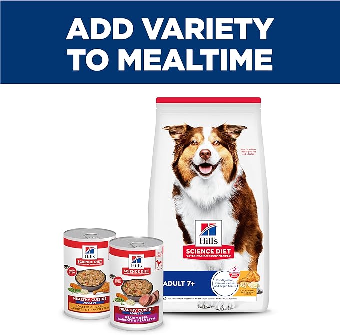 Hill's Science Diet Adult 7+ Healthy Cuisine Wet Dog Food, Hearty Beef, Carrots & Peas Stew, 12.5 oz. Cans, 12-Pack