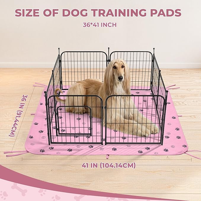 Fostanfly Washable Pee Pads for Dogs, 2 Pack Large 36"x41" Ultra-Absorbent and Leak-Proof Non-Slip Reusable Potty Training Pads for Dogs, Cats, Puppy, Potty of Add 8 Lanyards, Pink