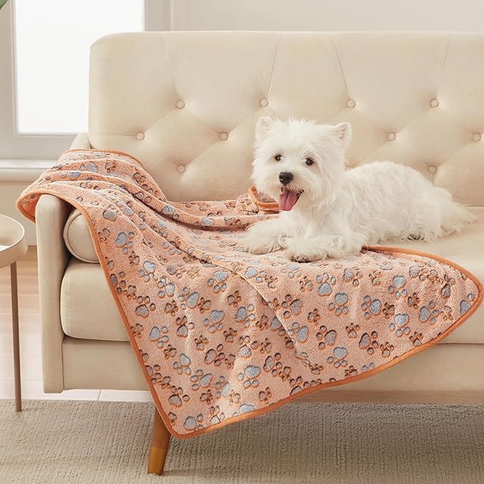 Luciphia 1 Pack 3 Blankets Super Soft Fluffy Premium Fleece Pet Blanket Flannel Throw for Dog Puppy Cat Paw Brown/Pink/White Medium(30x20 inch)