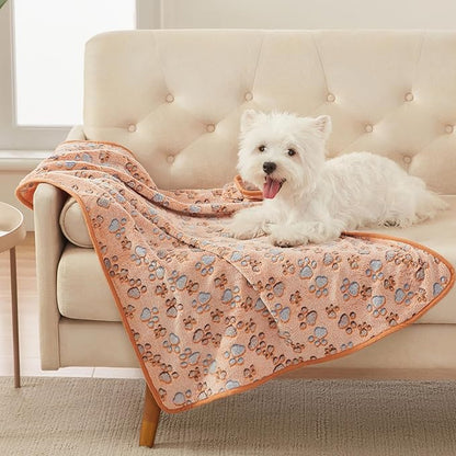 Luciphia 1 Pack 3 Blankets Super Soft Fluffy Premium Fleece Pet Blanket Flannel Throw for Dog Puppy Cat Paw Brown/Pink/White Medium(30x20 inch)