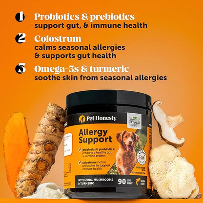 Dog Allergy Relief Immunity Chews - Paw Licking, Itching & Seasonal Allergies - With Colostrum, Probiotics, Turmeric & Salmon Oil - Vet Recommended Anti-Itch Supplement for Dogs (Peanut Butter, 90 Ct)