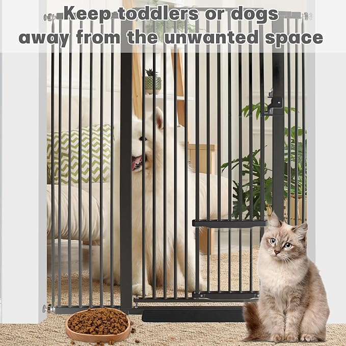 SHYUJAJIE 55 Inch Extra Tall Pet Gate with Small Cat Door, 29.55"-46.06" Adjustable Wide Dog Gate, Tall Cats Gates for Doorway, Stairs, House(Black)