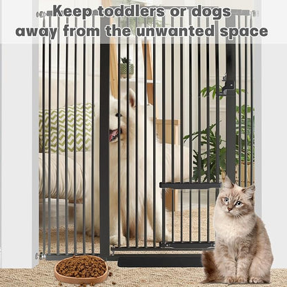 SHYUJAJIE 55 Inch Extra Tall Pet Gate with Small Cat Door, 29.55"-40.55" Adjustable Wide Dog Gate, Tall Cats Gates for Doorway, Stairs, House(Black)