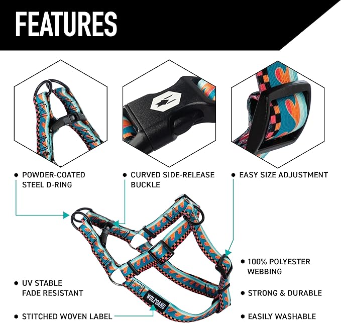Wolfgang Heavy Duty Adjustable Dog Harness, Pull-Tested for Walking & Training, BuenaOnda Print, Small