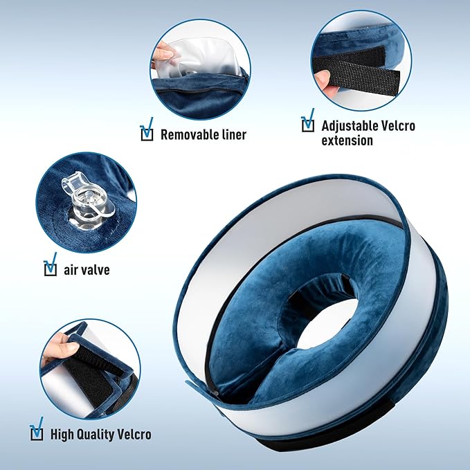 Inflatable Dog Cone, Soft Dog Cone Collar After Surgery for Alternative with Enhanced Anti-Licking Guard Shield Adjustable Detachable Cone Collar, Elizabethan Collar (XL, Blue)