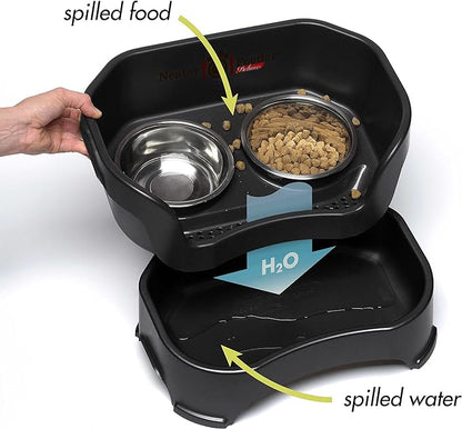 Neater Feeder Deluxe Mess-Proof Elevated Dog Bowls for Large Dogs (40+ lbs), 2 Height Adjustable (14.5” & 17.5”) No-Spill Raised Dog Bowl Stand, Stainless Steel Food Bowl Set, Made in USA, Black