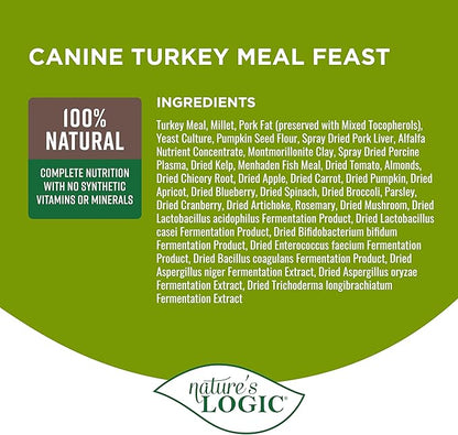 NATURE'S LOGIC Dry Dog Food - 100% Natural - No Synthetics - for All Ages, Sizes, Breeds - Free from Common Allergens, High Protein - Turkey Meal Feast, 4.4lbs