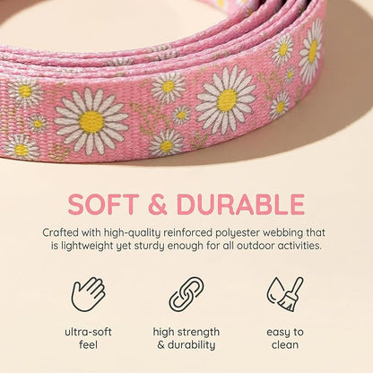 Purple Martingale Dog Collar and Leash Set for Female Dogs, Cute Daisy Pattern Girl Dog Collar, Adjustable Soft Durable Pet Collar with 5ft Matching Leash for Small Medium Large Dogs