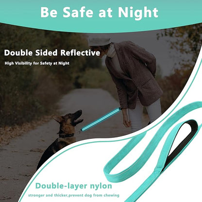 Dog Leash 6.5ft Long, Double Handle Dog Leash for Safety Control Training, Heavy Duty Dog Leads with Traffic Padded Handles, Reflective Leashes for Small Medium Large Dogs(6.5ft, Turquoise)