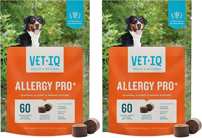 VetIQ Allergy Pro+ Soft Chews for Dogs, 60 Count, Seasonal Allergy Support, Colostrum, Astragalus Root, Sporevia, Hickory Smoke Flavor (Pack of 2)