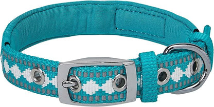 Blueberry Pet Reflective Jacquard Dog Collar with Neoprene Padding & Metal Buckle | Soft & Adjustable Safety Collar - Peacock, Neck 9-12.5", for Small Breed