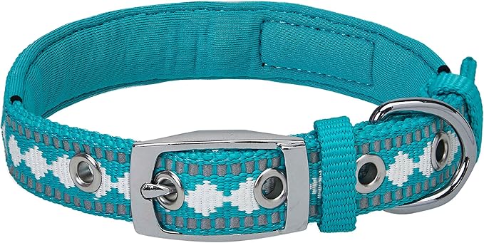 Blueberry Pet Reflective Jacquard Dog Collar with Neoprene Padding & Metal Buckle | Soft & Adjustable Safety Collar - Peacock, Neck 17-20.5", for Large Breed