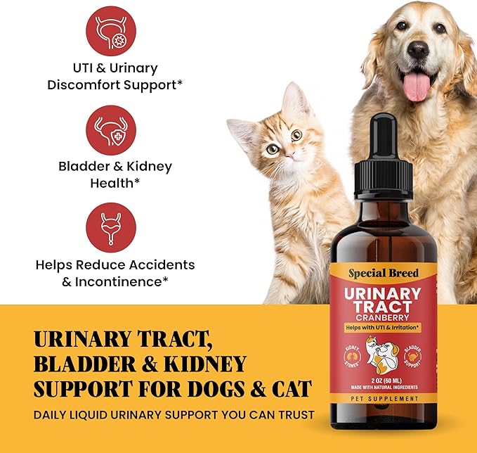 Cat & Dog Urinary Tract Infection Treatment – Natural UTI Relief with Cranberry Drops – Kidney & Bladder Support – Helps Incontinence, Frequent Urination, Bladder Stones – Pet Renal Care Drops