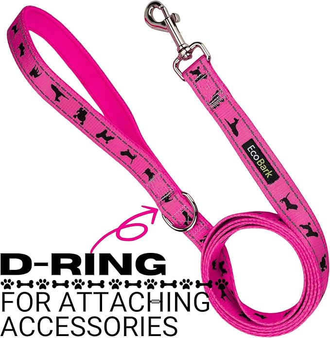 EcoBark Dog Leash - Soft & Reflective Comfort Leashes with Padded Handle - Strong Durable Heavy Duty - Training and Pulling for Small, Medium or Large Dogs (Pink)