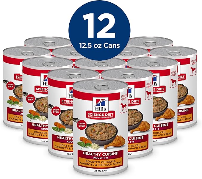 Hill's Science Diet Adult 1-6 Healthy Cuisine Wet Dog Food, Roasted Chicken, Carrots, & Spinach Stew, 12.5 oz. Cans, 12-Pack