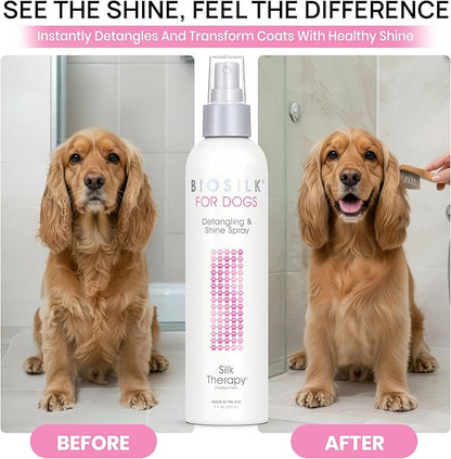 BioSilk for Dogs Detangling Spray with Shine Support, Lightweight Leave in Grooming Mist That Helps Smooth Coats, Detangle, and Add Shine Without Buildup, 8 Fl Oz - 2 Pack