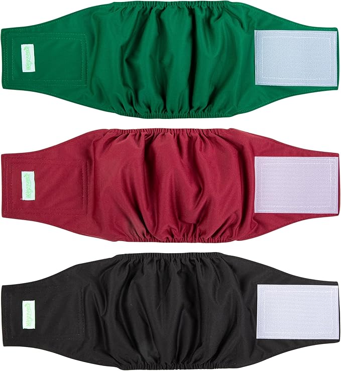 wegreeco Washable Male Dog Belly Band (Stylish Pattern)- Pack of 3 - Washable Male Dog Belly Wrap, Dog Diapers Male (Burgundy, Black, Jade, Large)