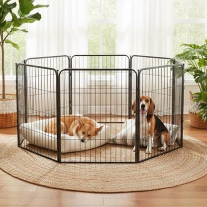 Dog Playpen w/Carrying Case for Indoor or Outdoor Use – 32 Inch, 16 Black Panels - Portable Metal Exercise Pen for Small & Medium Dogs - Pet Fence Kennel Crate for House, RV, or Travel
