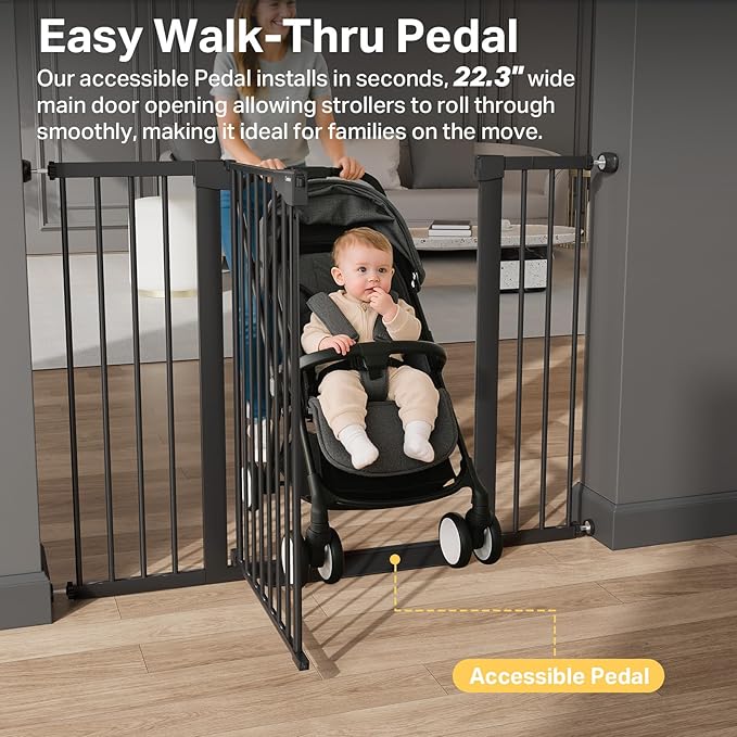 Cumbor 36" Extra Tall 29.7-51.5" Baby Gate for Stairs, Easy Walk Through Dog Gates for Doorways Extra Wide, Pressure Mounted Tall Pet Gate Indoor, Safety Auto-Close Child Gate for Kids, Black