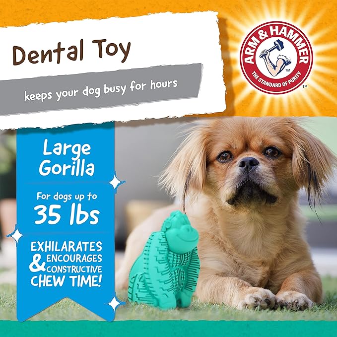 Arm & Hammer for Pets Super Treadz Gorilla Dental Chew Toy for Dogs - Dog Dental Chew Toys Reduce Plaque & Tartar Buildup Without Brushing - Safe for Dogs up to 35 Lbs