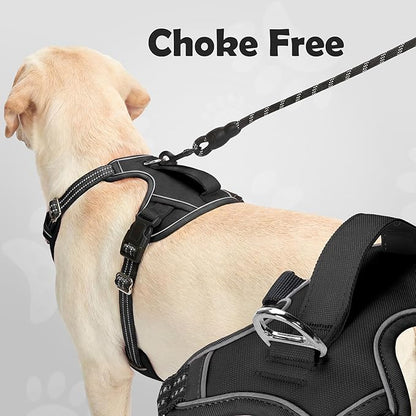 Funfox Dog Harness for Large Dog No Pull, Adjustable Pet Vest Harness, Vertical Handle Easy Control with 2 Leash Clips, Reflective Safe Night Walking for Small Medium Large Size, Black, L
