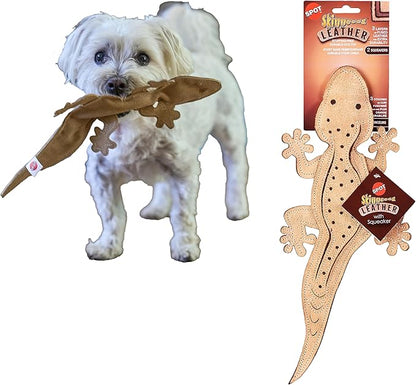 SPOT Skinneeez Leather Lizard – 15" Stuffing-Free Dog Toy with Real Leather & 2 Squeakers, Chew & Toss Toy for Small & Medium Dogs, Best for Light to Moderate Chewers