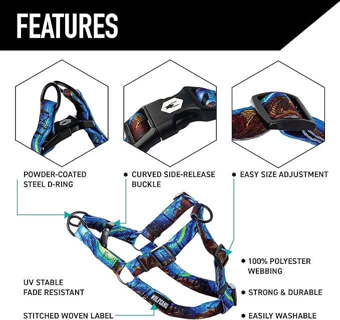 Wolfgang Heavy Duty Adjustable Dog Harness, Pull-Tested for Walking & Training, StarryWolf Print, Medium