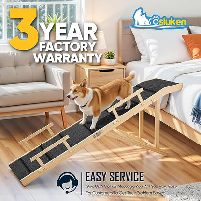 Dog Ramp for Bed with Rails, 64" Long Foldable Pet Ramp for Small Large Dogs, Dog Ramps for High Beds with Safety Side Railng, 6 Adjustable Heights 24" to 30" Up to 220LBS (Black, 64" X 17inch)