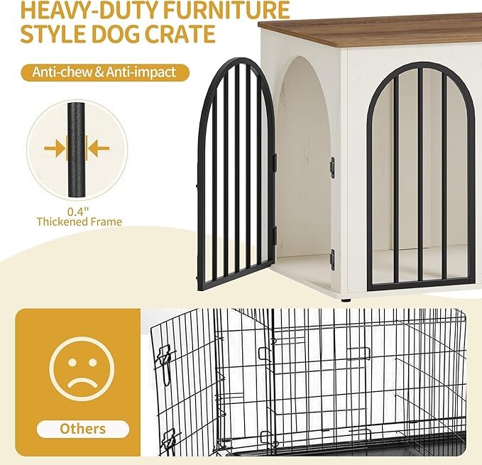 Hzuaneri 31.5'' Wooden Dog Crate Furniture, Indoor Dog Kennel Dogs Cage for Small/Medium Dogs, Heavy Duty Dog Crates Decorative Pet House End Side Table TV Stand, White Brown DFC85114B