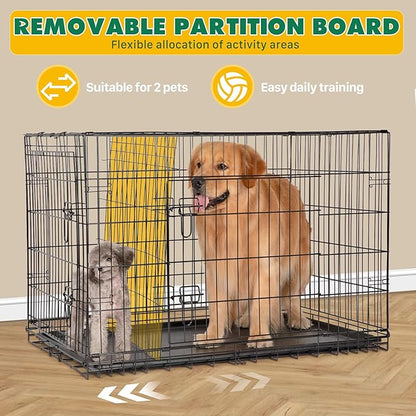 DUMOS Dog Crate, 42 Inch Large Double Door Dog Cage with Plastic Leak-Proof Pan Tray, Folding Medium Size Metal Wire Pet Kennel for Indoor, Outdoor, Travel