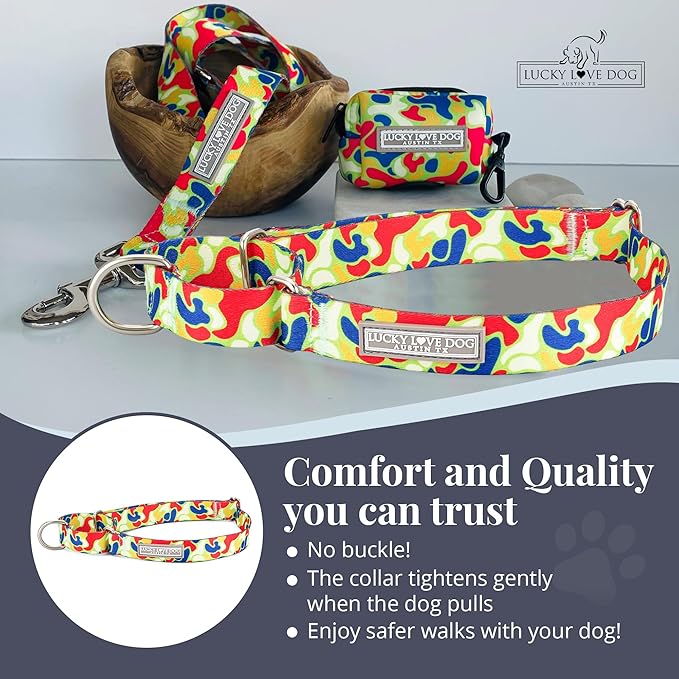 Lucky Love Dog Martingale Dog Collar - Adjustable, No-Slip, Durable, & Soft Webbing Collar for Male and Female Dogs Ideal for Training & Walking - Oscar, Large