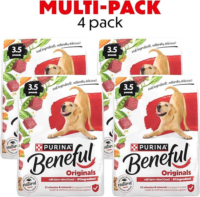 Purina Beneful Originals With Farm-Raised Beef Natural Dog Food Dry Recipe With Added Vitamins, Minerals and Nutrients - (Pack of 4) 3.5 lb. Bags