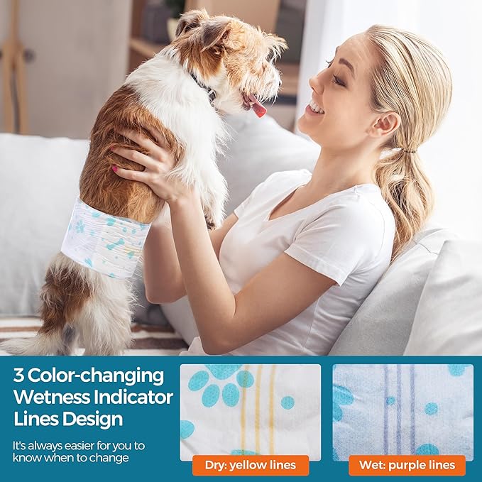 Bestle Male Dog Wrap, Disposable Dog Diapers, 40 Count, S (Waist 16.5”-19.7”), Wetness Indicator, Ultra Protection, Leak Proof, Super Absorbent, Soft