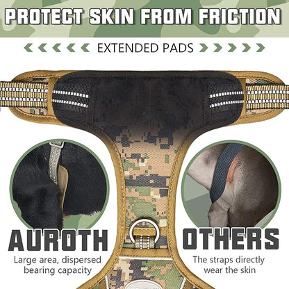 AUROTH Tactical Dog Harness for Small Medium Dogs No Pull Adjustable Pet Harness Reflective K9 Working Training Easy Control Pet Vest Military Service Dog Harnesses Woodland Camo S