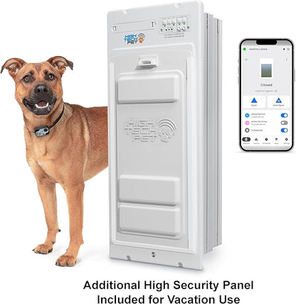 Power Pet Automatic ROLL UP Door by High Tech Pet Brand - Motorized Panel Rolls Up - Pet Operated - Remote App Control - 24/7 Exit & Entry Timers (Medium, Door Mount)