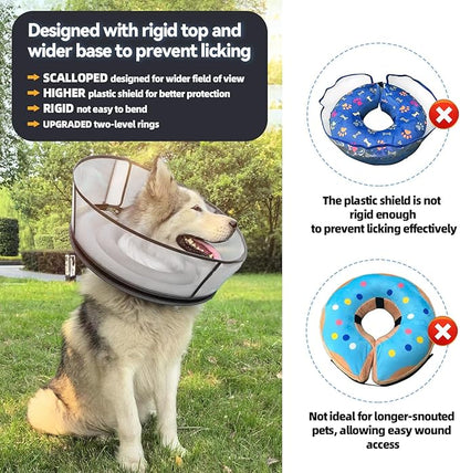 Upgraded Inflatable Dog Cone Collar for Dogs After Surgery,Adjustable Soft Elizabethan Collar for Medium Large Dogs,Comfortable Dual-Ring Dog Cone with Detachable Transparent Anti-Licking Shield（M