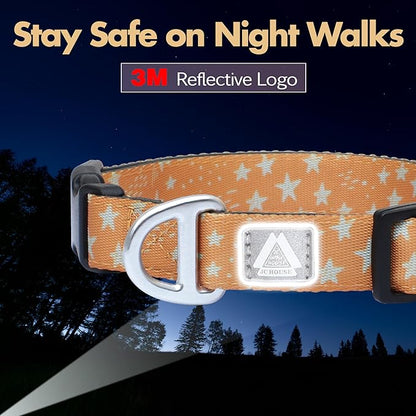 Fall Dog Collar, Cute Star Pattern Brown Collars for Girl & Boy,Reflective,Soft Padded Neoprene,Fully Adjustable,Durable & Lightweight Large Dog Collar, (Star, L)
