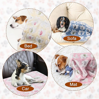 1 Pack 3 Blankets Super Soft Fluffy Premium Fleece Pet Blanket Flannel Paw Printed Throw for Dog Puppy Cat (Large 41x31'', Pink, Yellow, Blue)