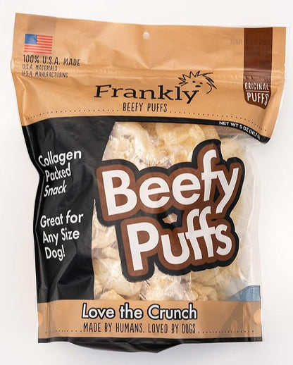 Frankly Collagen Beefy Puffs | Small Dog Treats | Crunchy Protein Bites | Rawhide Free, Grain Free, Low Fat Dog Training Rewards Snacks | No Additives Air-Dried Beef Puffs