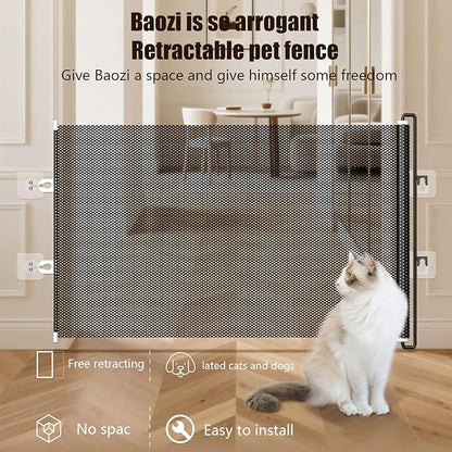 Dog Gate for Stairs- Bretractable Pet Gate, Door Gates for Pets |,No Drilling Safety Barriers 49 Inch Wide for Stairway Hallway Patio Porch Yard Balcony Deck Bathroom Garage