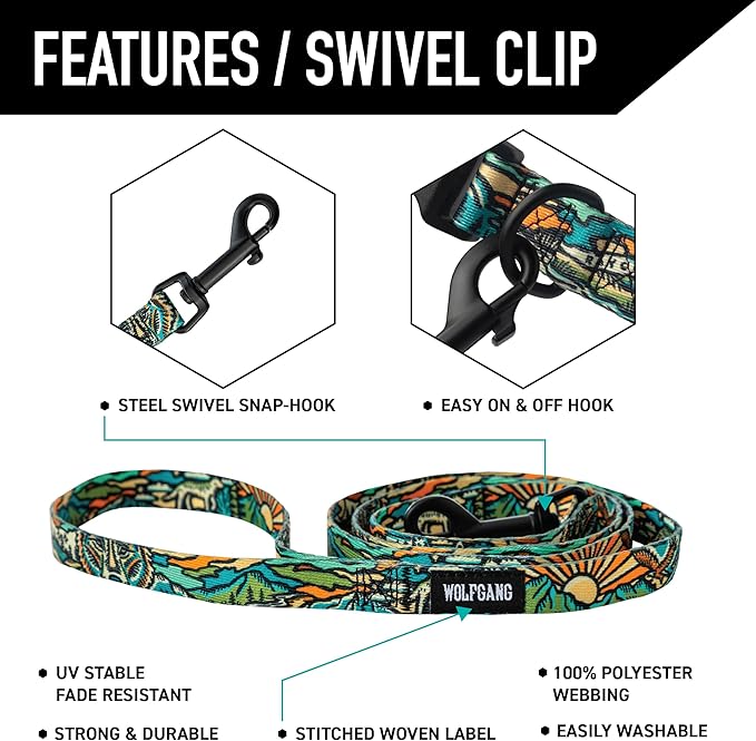 Wolfgang Heavy Duty Dog Leash, Pull-Tested for Walking & Training, WildWolf Print, Large